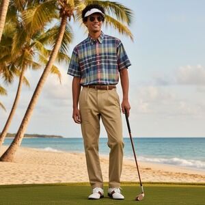 Hathaway Golf Plaid Short Sleeve Button Down Shirt‎ Men's Size 16 34